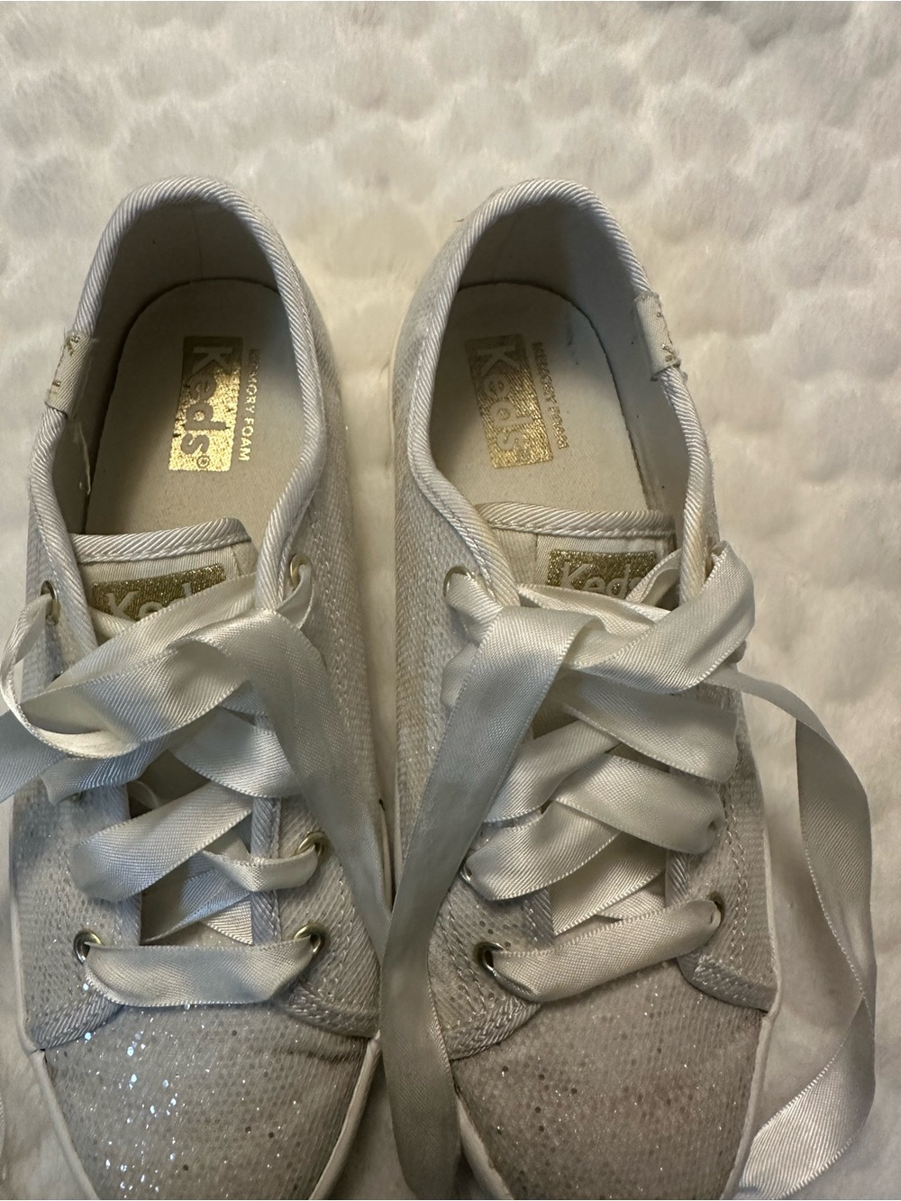 Keds Kids White Sparkle Sneakers with Satin Laces - Picture 2 of 4